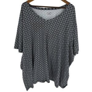 Catherines Black & White Geometric Print V-Neck Poncho Blouse 4X 30/32W